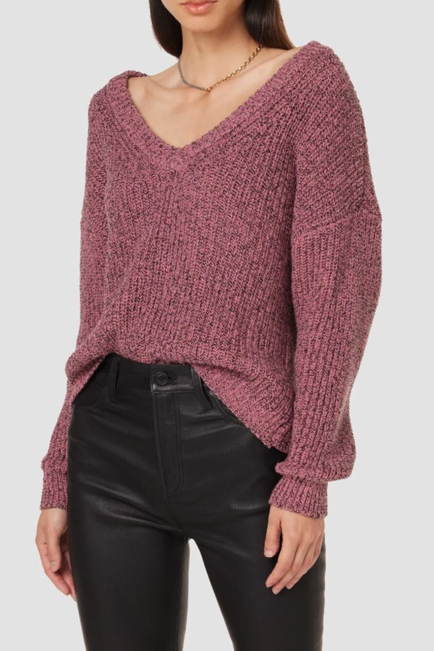 HUDSON Women's Pullover Sweater Medium Provence Pink Deep V Neck Soft Knit NWOT